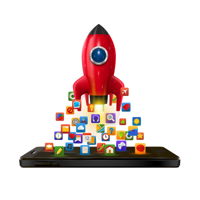 mobile-icons-app-rocket-white-background-vector-illustration